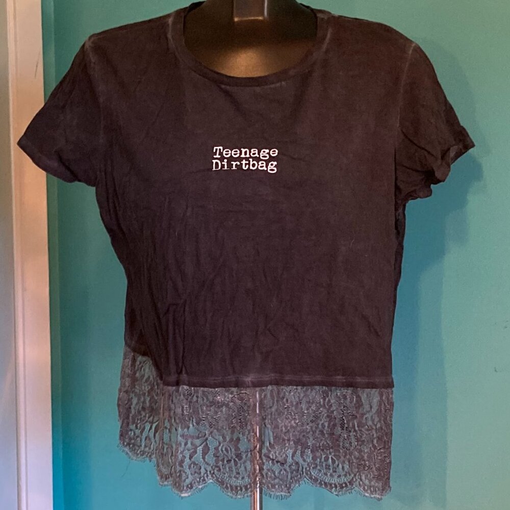 Bluenotes Teenage Dirtbag Acid Wash Crop Top with Lace